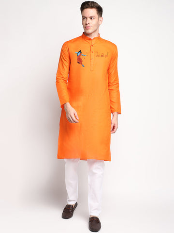 Men's Yellow Cotton Kurta Set – Shri Ram Print