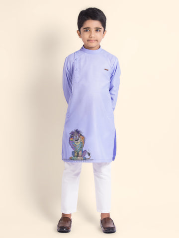 Boys' Purple Cotton Kurta Set – Printed