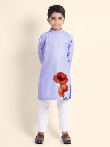 Boys' Purple Cotton Kurta Set – Printed