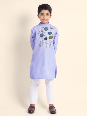 Boys' Purple Cotton Kurta Set – Printed