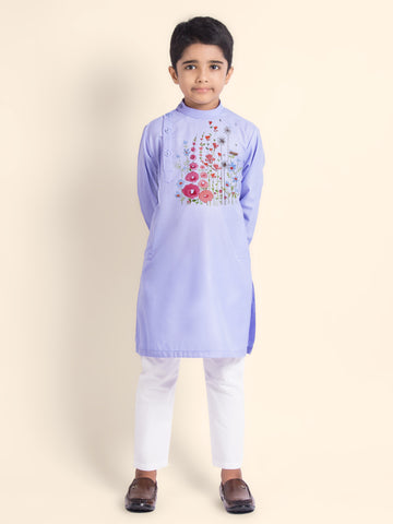 Boys' Purple Cotton Kurta Set – Printed