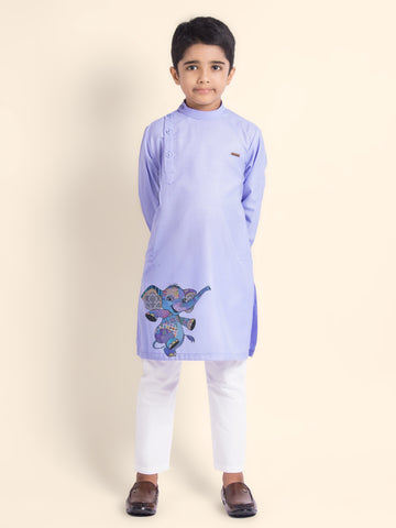 Boys' Purple Cotton Kurta Set – Printed
