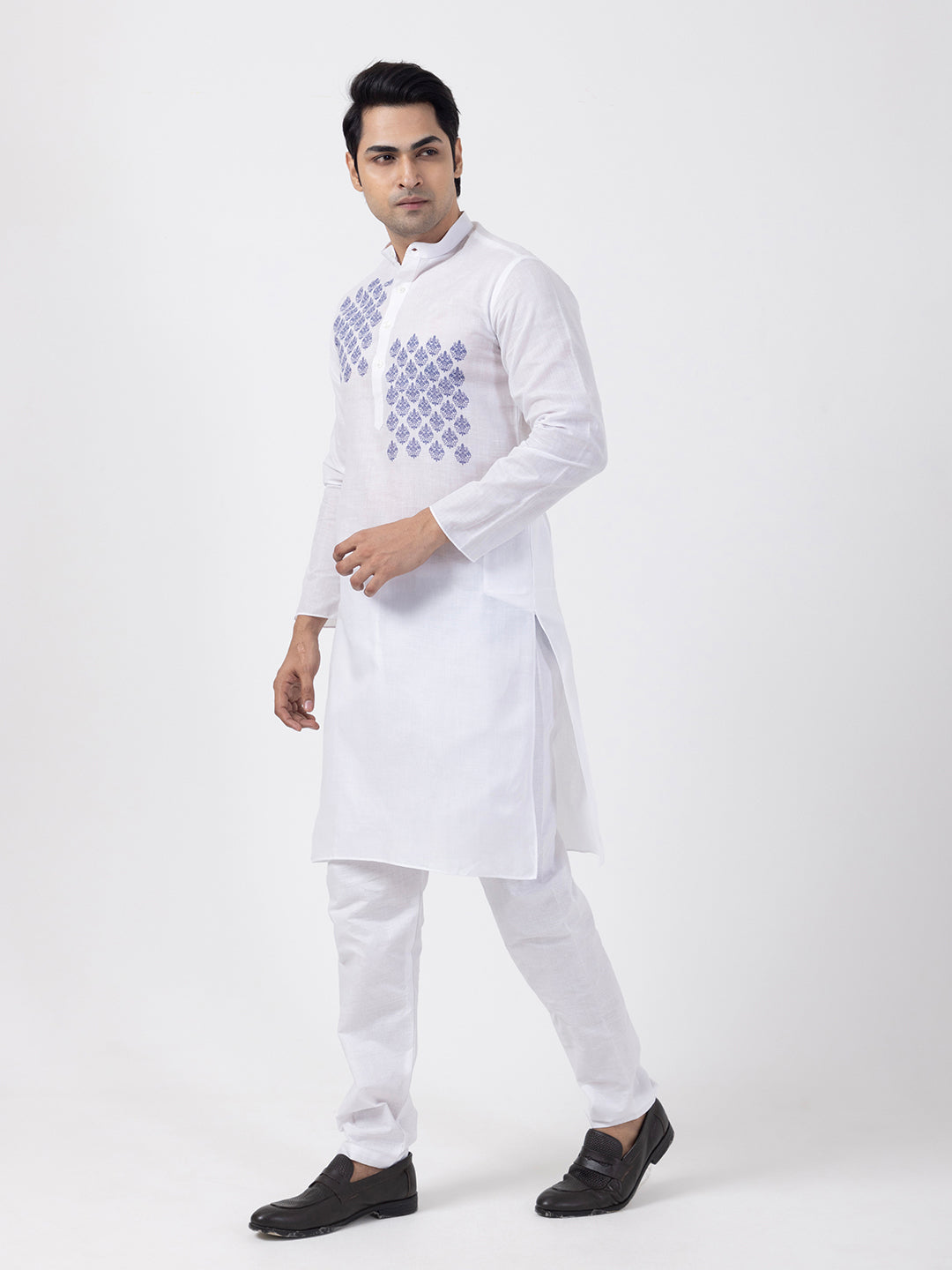 Men's White Cotton Kurta Set – Ethnic Print