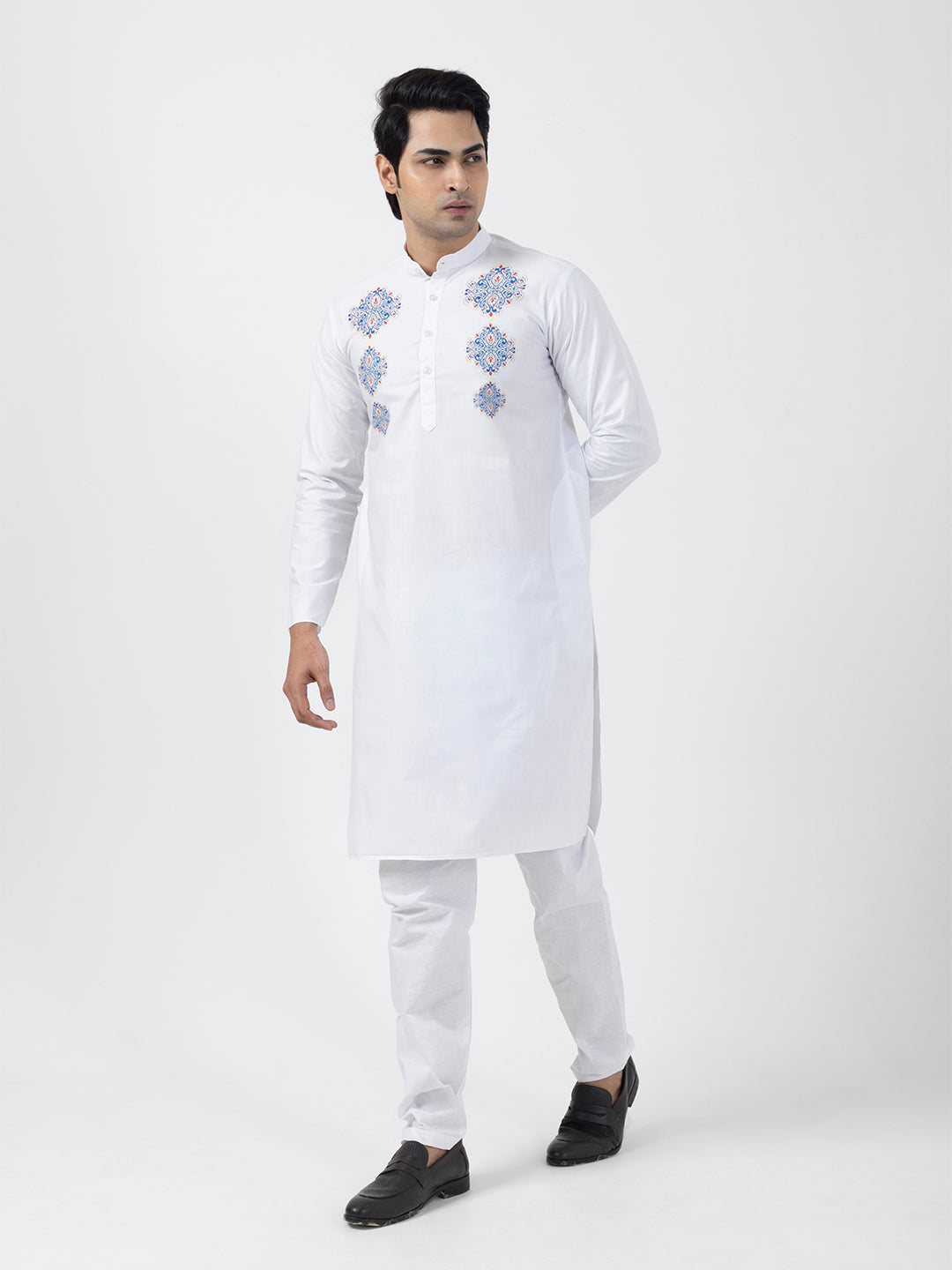 Men's White Cotton Kurta Set – Ethnic Print