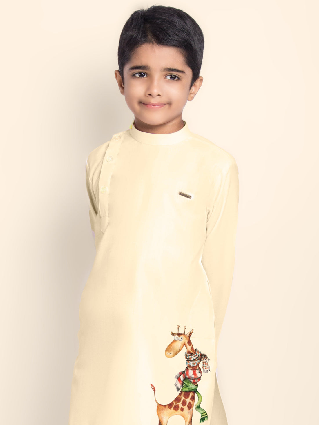 Boys' Beige Cotton Kurta Set – Printed