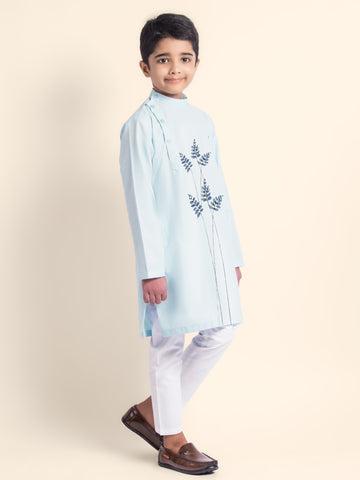 Boys' Sky Blue Cotton Kurta Set – Printed