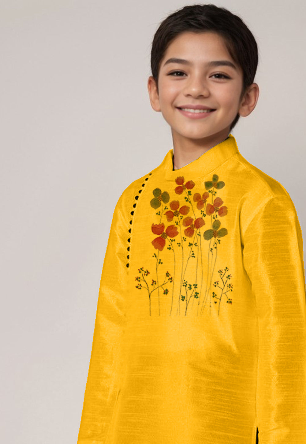 Boys' Yellow Art Silk Kurta & Dhoti Set – Printed
