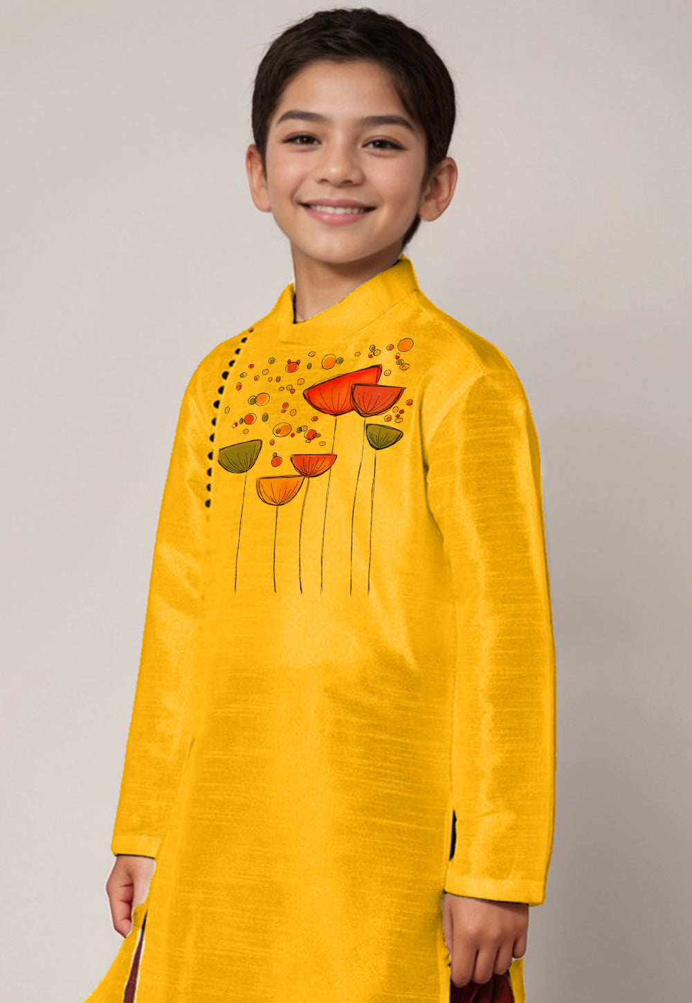 Boys' Yellow Art Silk Kurta & Dhoti Set – Printed
