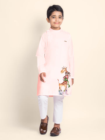 Boys' Pink Cotton Kurta Set – Printed