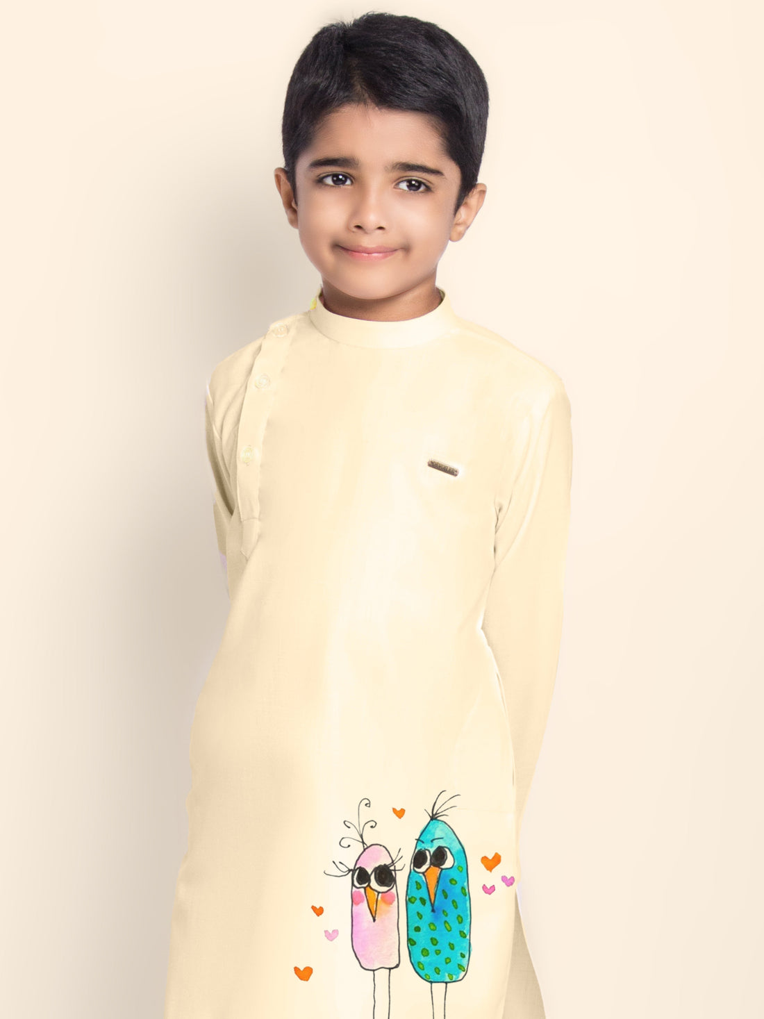 Boys' Beige Cotton Kurta Set – Printed